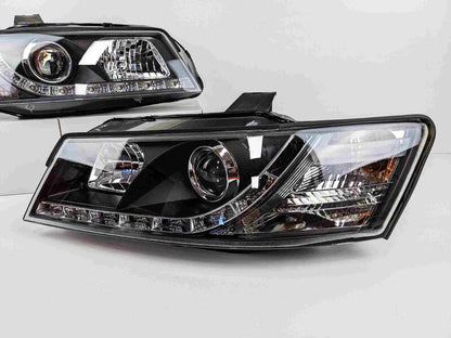 Black DRL LED Projector Head Lights Fit For Holden Commodore VZ UTE 2004-2006