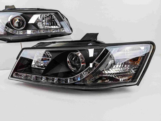 Black DRL LED Projector Head Lights Fit For Holden Commodore VZ UTE 2004-2006