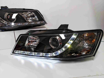 Black DRL LED Projector Head Lights Fit For Holden Commodore VZ UTE 2004-2006