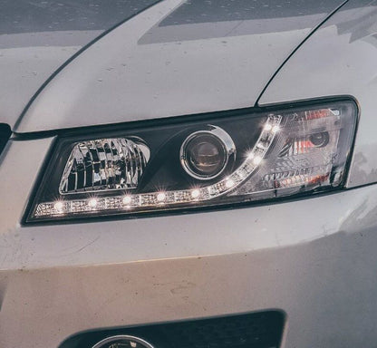 Black DRL LED Projector Head Lights Fit For Holden Commodore VZ UTE 2004-2006