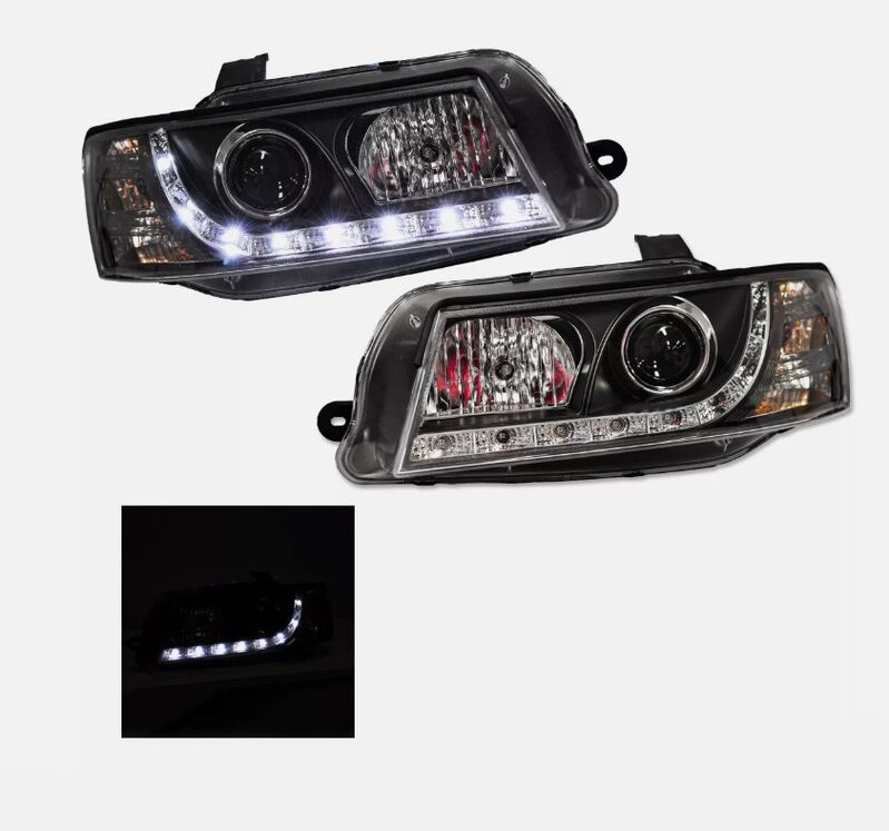 Black DRL LED Projector Head Lights Fit For Holden Commodore VZ UTE 2004-2006