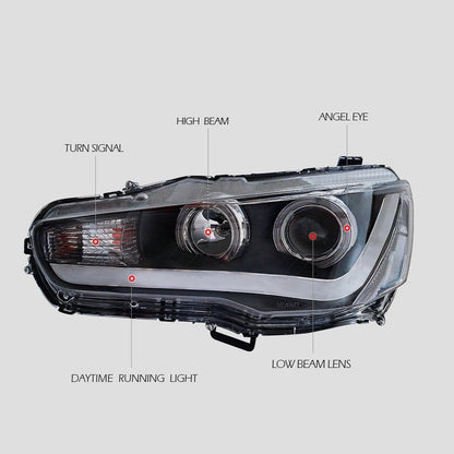 Angel Eyes DRL LED Headlights Fit For Mitsubishi Lancer EVO X CJ VRX 2007-2018