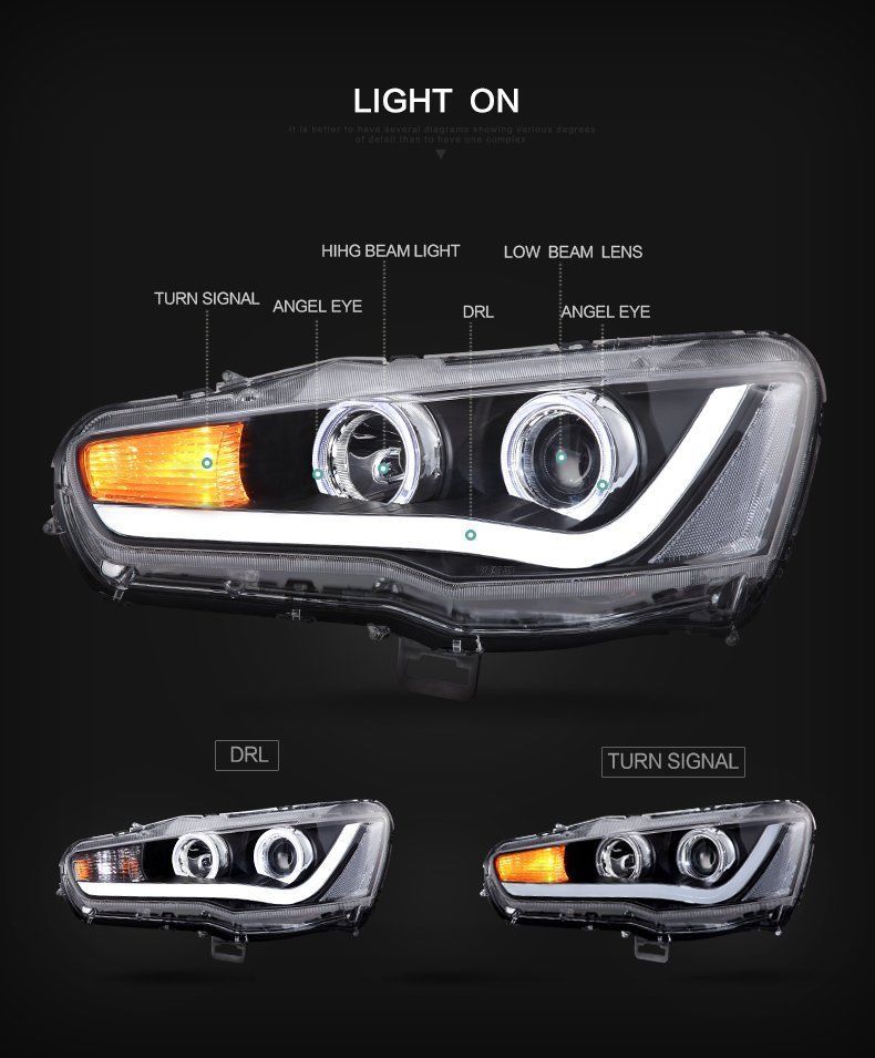 Angel Eyes DRL LED Headlights Fit For Mitsubishi Lancer EVO X CJ VRX 2007-2018