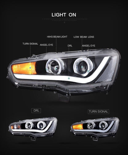 Angel Eyes DRL LED Headlights Fit For Mitsubishi Lancer EVO X CJ VRX 2007-2018