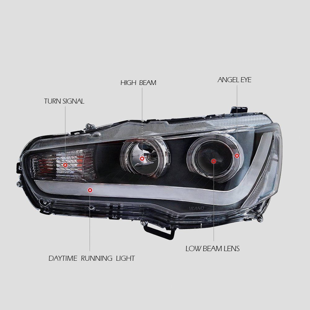 Angel Eyes DRL LED Headlights Fit For Mitsubishi Lancer EVO X CJ VRX 2007-2018