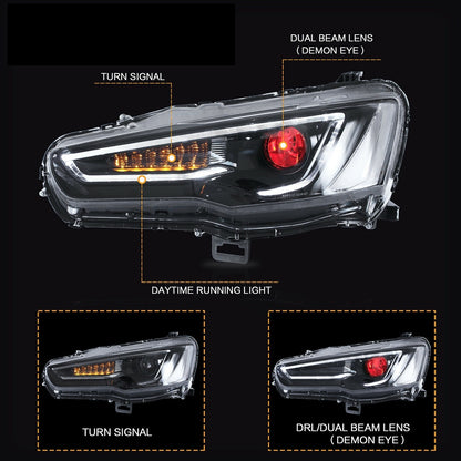 Demon Eye 3D LED DRL Projector Head Light Fit For Mitsubishi Lancer CJ EVO X VRX 2007-2017