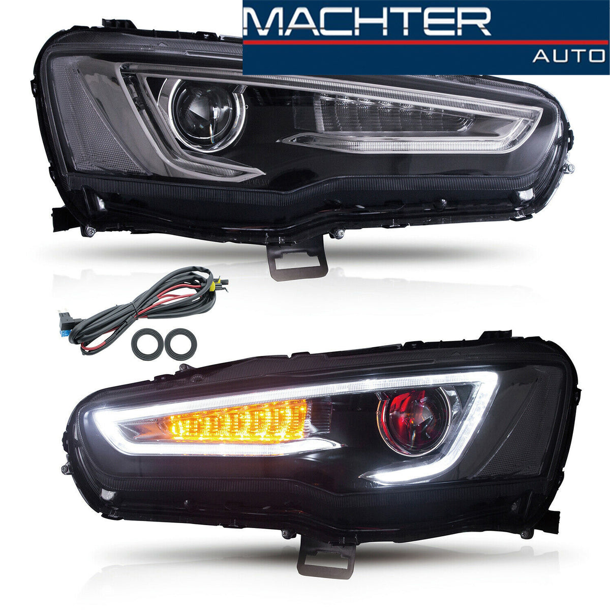 Demon Eye 3D LED DRL Projector Head Light Fit For Mitsubishi Lancer CJ EVO X VRX 2007-2017