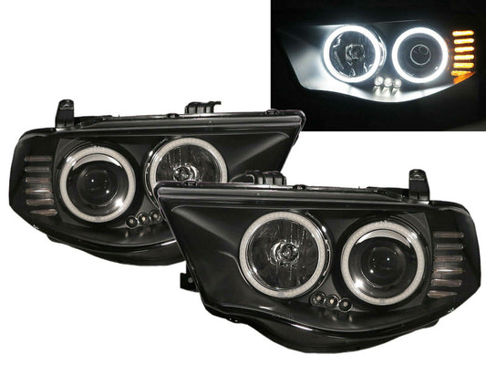 Black Ultra LED Angel Eyes Projector Headlights Fit For 2006-2015 Mitsubishi Triton