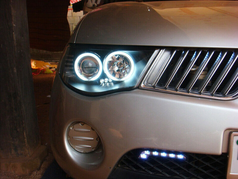 Black Ultra LED Angel Eyes Projector Headlights Fit For Mitsubishi Triton 2006-2015
