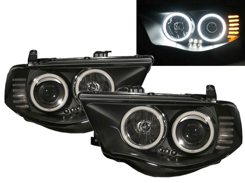 Black Ultra LED Angel Eyes Projector Headlights Fit For Mitsubishi Triton 2006-2015