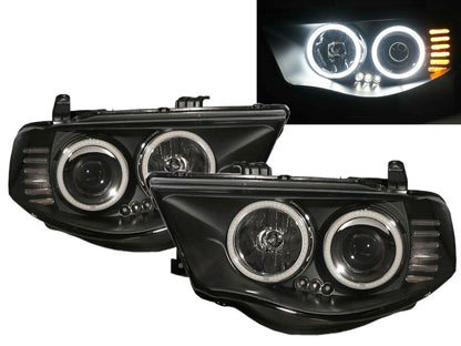 Black Ultra LED Angel Eyes Projector Headlights Fit For Mitsubishi Triton 2006-2015