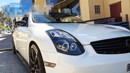 Black LED DRL Angel Eyes Projector Headlights For Nissan Skyline 350GT Infiniti G35 V35 2001-2006