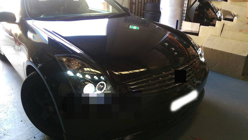 Black LED DRL Angel Eyes Projector Headlights For Nissan Skyline 350GT Infiniti G35 V35 2001-2006
