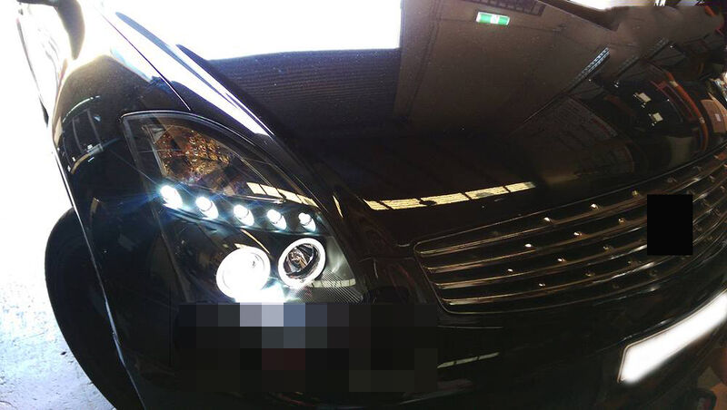 Black LED DRL Angel Eyes Projector Headlights For Nissan Skyline 350GT Infiniti G35 V35 2001-2006