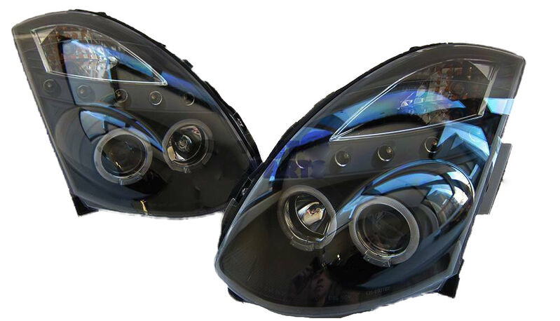 Black LED DRL Angel Eyes Projector Headlights For Nissan Skyline 350GT Infiniti G35 V35 2001-2006