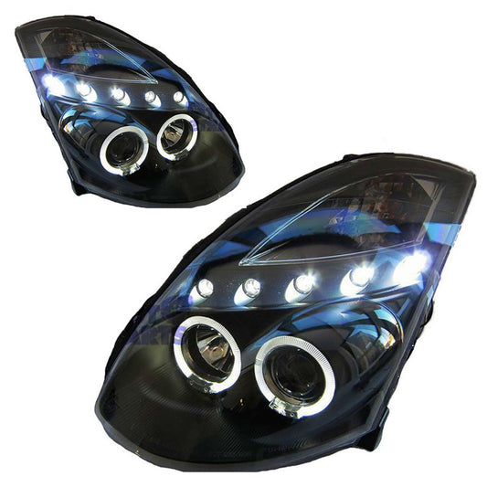 Black LED DRL Angel Eyes Projector Headlights For Nissan Skyline 350GT Infiniti G35 V35 2001-2006