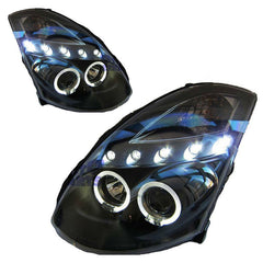 Black LED DRL Angel Eyes Projector Headlights For Nissan Skyline 350GT Infiniti G35 V35 2001-2006
