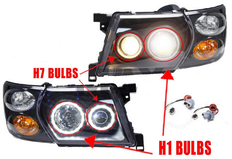 Pair Head Lights Lamps Black LED AngelEye Fit For Nissan Patrol GU 1-3 1997-2007