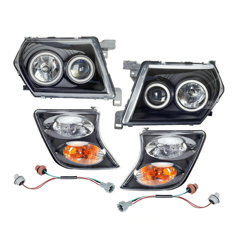 Pair Head Lights Lamps Black LED AngelEye Fit For Nissan Patrol GU 1-3 1997-2007