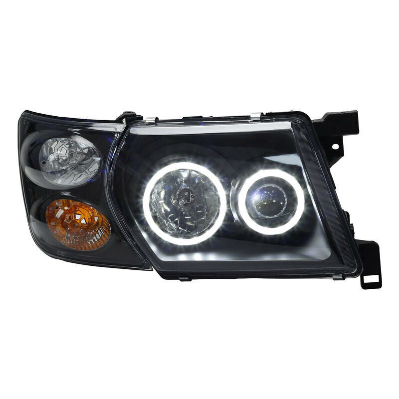 Pair Head Lights Lamps Black LED AngelEye Fit For Nissan Patrol GU 1-3 1997-2007