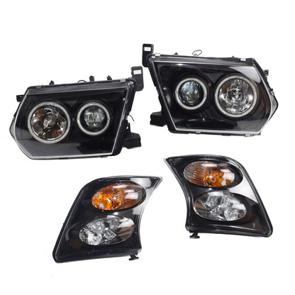 Pair Head Lights Lamps Black LED AngelEye Fit For Nissan Patrol GU 1-3 1997-2007