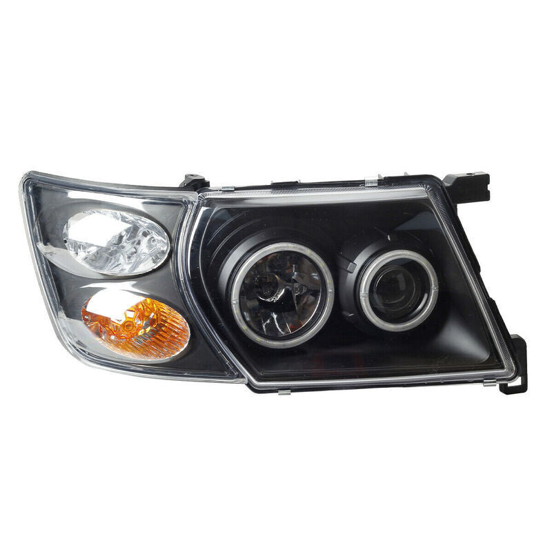 Pair Head Lights Lamps Black LED AngelEye Fit For Nissan Patrol GU 1-3 1997-2007