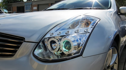 Clear LED DRL Angel Eyes Projector Head Lights Fit For Nissan Skyline 350GT Infiniti G35 V35 2001-2006