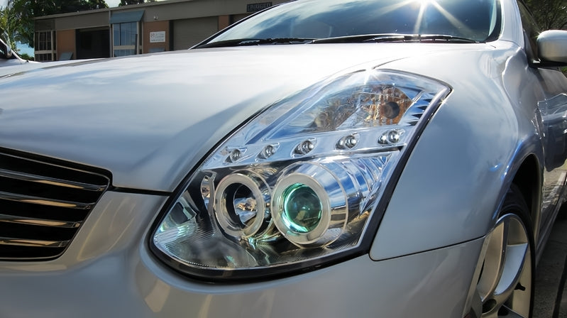 Clear LED DRL Angel Eyes Projector Head Lights Fit For Nissan Skyline 350GT Infiniti G35 V35 2001-2006