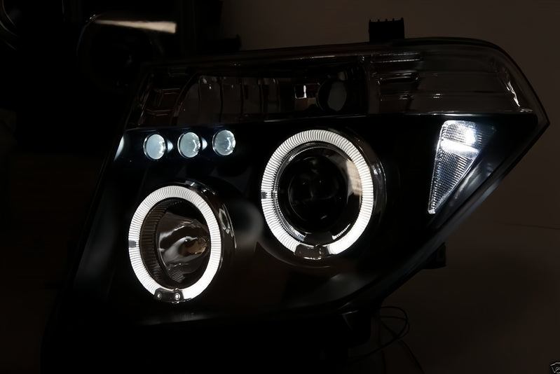 Black LED Angel-Eyes Head Light Fit For Nissan Navara D40 Pathfinder R51 2004-2011