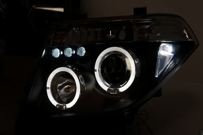 Black LED Angel-Eyes Head Light Fit For Nissan Navara D40 Pathfinder R51 2004-2011
