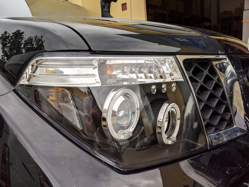 Black LED Angel-Eyes Head Light Fit For Nissan Navara D40 Pathfinder R51 2004-2011