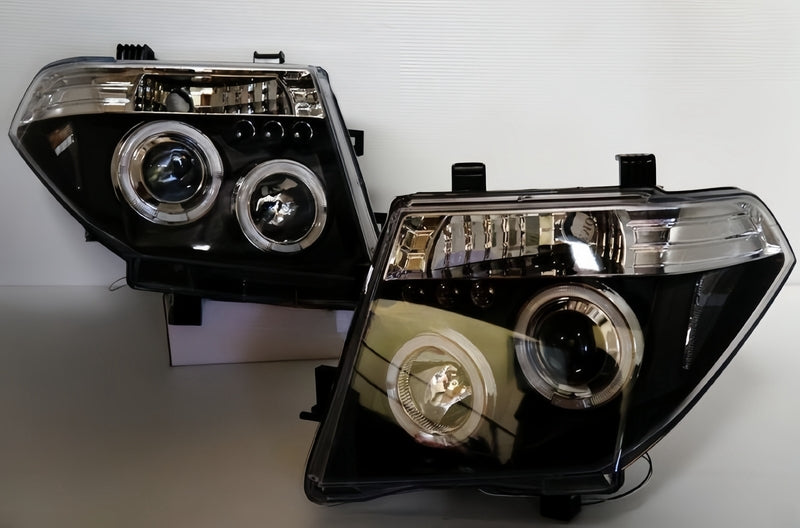 Black LED Angel-Eyes Head Light Fit For Nissan Navara D40 Pathfinder R51 2004-2011