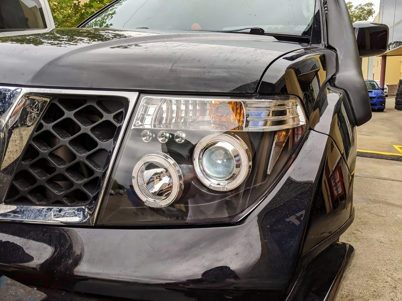 Black LED Angel-Eyes Head Light Fit For Nissan Navara D40 Pathfinder R51 2004-2011