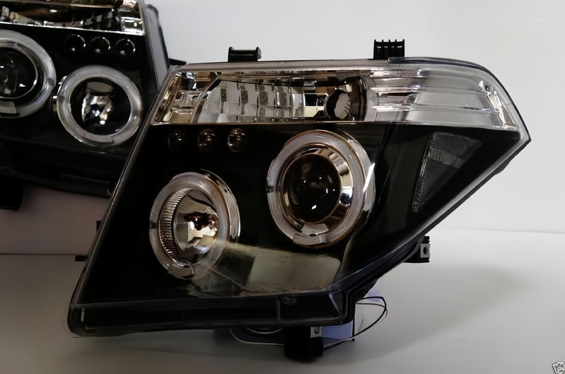 Black LED Angel-Eyes Head Light Fit For Nissan Navara D40 Pathfinder R51 2004-2011