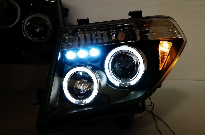 Black LED Angel-Eyes Head Light Fit For Nissan Navara D40 Pathfinder R51 2004-2011