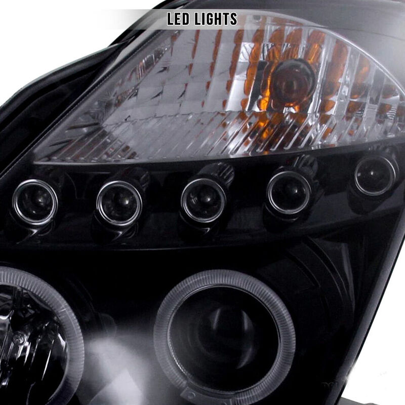 Black LED DRL Angel Eyes Projector Head Lights Fit For Nissan 350Z Z33 Fairlady 2003-2005
