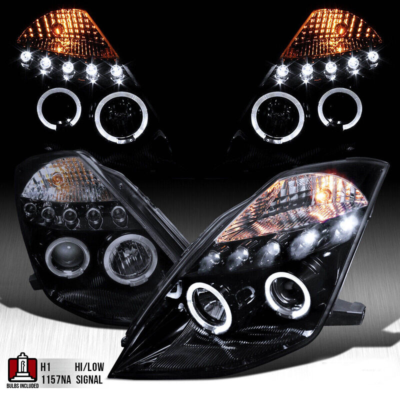 Black LED DRL Angel Eyes Projector Head Lights Fit For Nissan 350Z Z33 Fairlady 2003-2005