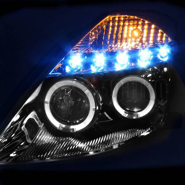 Black LED DRL Angel Eyes Projector Head Lights Fit For Nissan 350Z Z33 Fairlady 2003-2005
