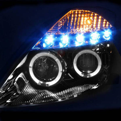 Black LED DRL Angel Eyes Projector Head Lights Fit For Nissan 350Z Z33 Fairlady 2003-2005