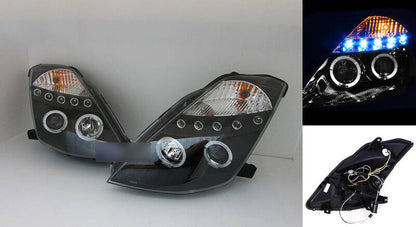 Black LED DRL Angel Eyes Projector Head Lights Fit For Nissan 350Z Z33 Fairlady 2003-2005