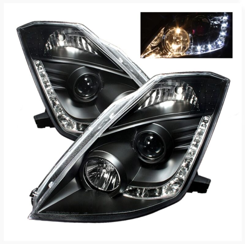 DRL LED Black Projector Headlights Fit For Nissan 350Z Z33 Fairlady Halogen Type 2003-2005