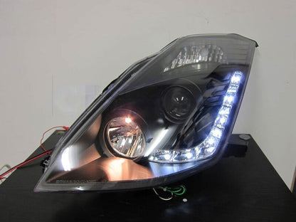 DRL LED Black Projector Headlights Fit For Nissan 350Z Z33 Fairlady Halogen Type 2003-2005
