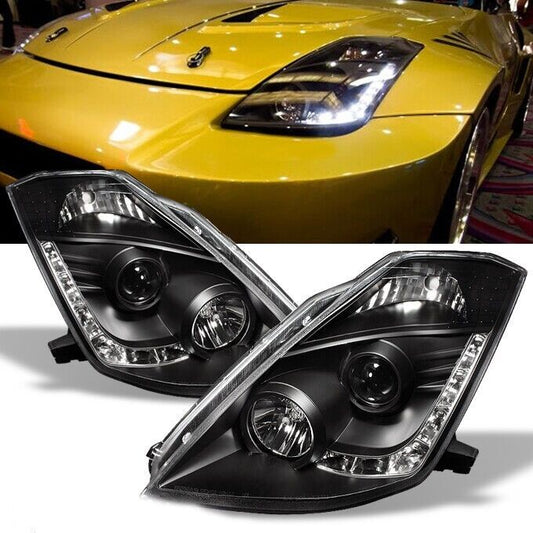 DRL LED Black Projector Headlights Fit For Nissan 350Z Z33 Fairlady Halogen Type 2003-2005