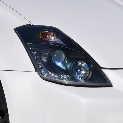 DRL LED Black Projector Headlights Fit For Nissan 350Z Z33 Fairlady Halogen Type 2003-2005
