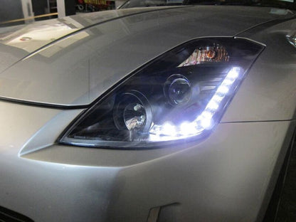 DRL LED Black Projector Headlights Fit For Nissan 350Z Z33 Fairlady Halogen Type 2003-2005