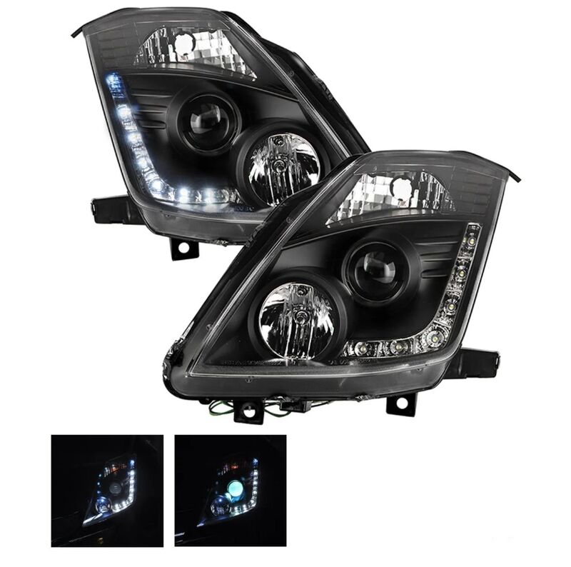 DRL LED Black Projector Headlights Fit For Nissan 350Z Z33 Fairlady Halogen Type 2003-2005