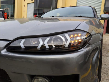 Black LED 3D DRL Projector Headlights & LED Indicators Fit For Nissan S15 200sx Silvia 1999-2002