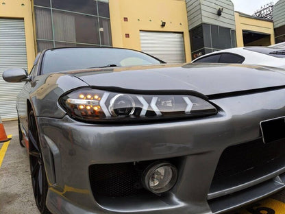 Black LED 3D DRL Projector Headlights & LED Indicators Fit For Nissan S15 200sx Silvia 1999-2002