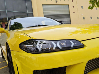 Black LED 3D DRL Projector Headlights & LED Indicators Fit For Nissan S15 200sx Silvia 1999-2002