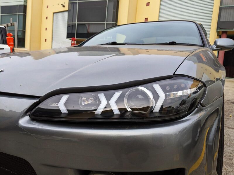 Black LED 3D DRL Projector Headlights & LED Indicators Fit For Nissan S15 200sx Silvia 1999-2002